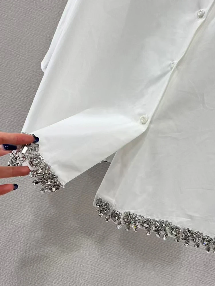 2024 весенняя женская новая однобортная длинная рубашка с лацканами из тяжелого