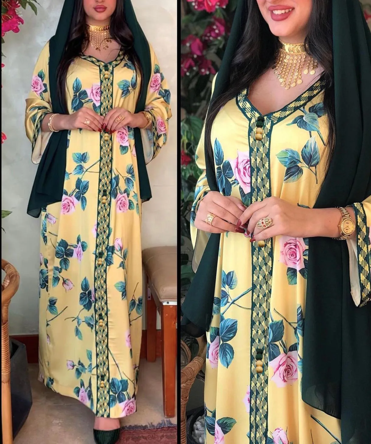 Модное мусульманское платье Дубай Jalabiya для женщин Eid 2021 Марокканская кафтан Турция арабский Оман Исламская одежда Желтая