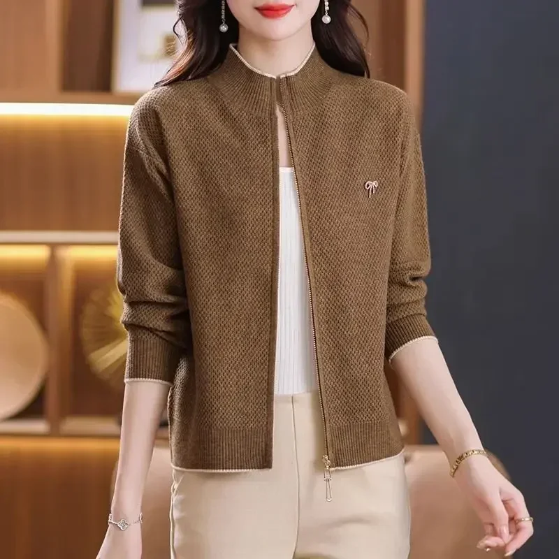 Свободные женские бейсбольные пальто-авиаторы на молнии вязаные куртки-бомберы