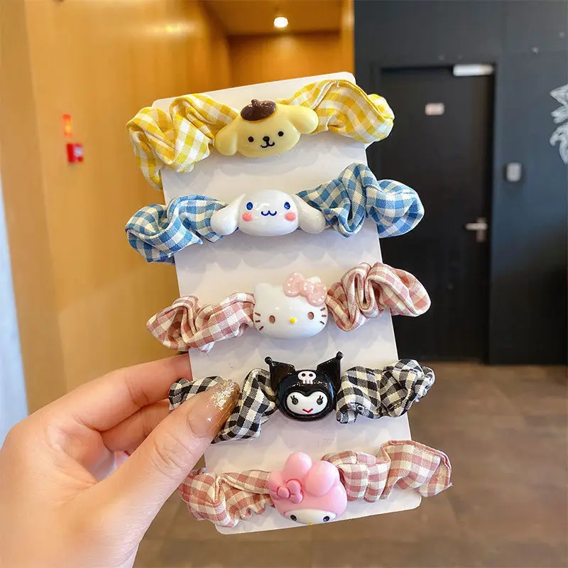 

New Cute Simple Cartoon Cinnamoroll Pochacco Melody Kuromi Pom Pom Purin Tie Hair Leather Band Girls Head Rope Girl Tie Ponytail