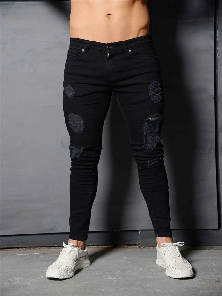 2022 SpringAand Summer High Street Stretch Men's Jeans Slim Fit Thin Motorcycle Jeans Mid-Waist Denim Cotton Ripped Youth Pants