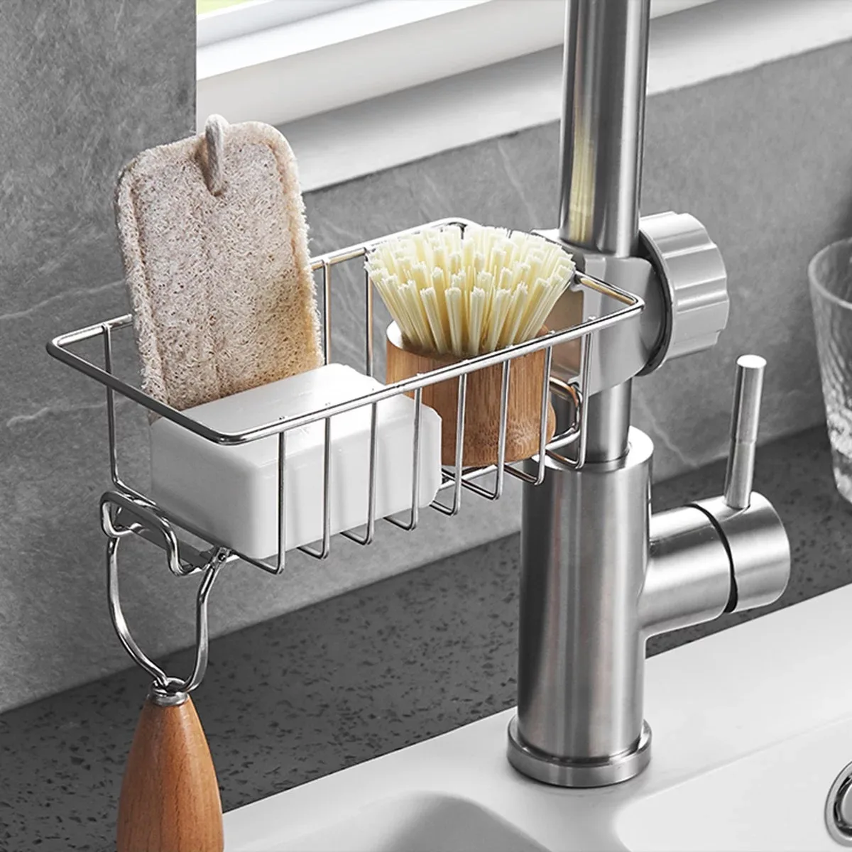 

for Kitchen Stainless Steel Sink Drain Rack Sponge Storage Faucet Holder Organizer Shelf Accessories Towel Home Organization