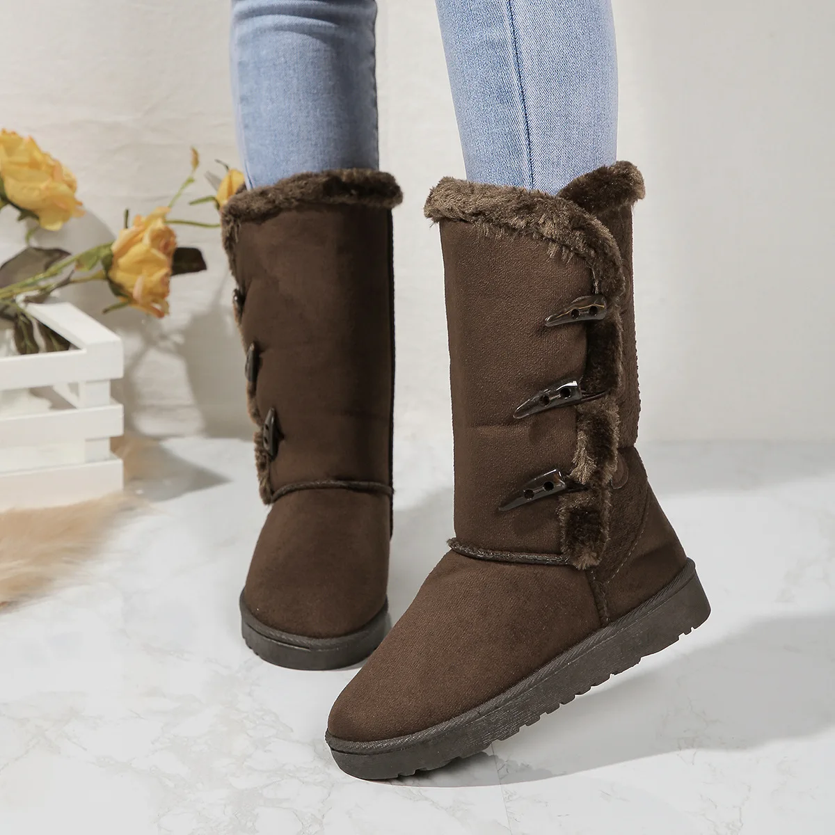 Осенне-зимние флисовые ботинки на пуговицах 2024 год