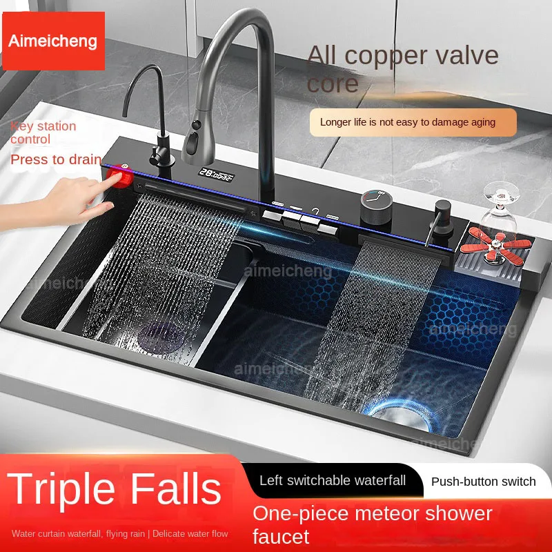 5-кнопочная высококачественная сотовая тисненая кухонная раковина-водопад из