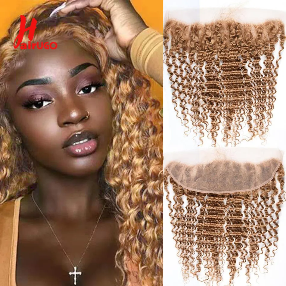 

HairUGo Brazilian #27 Deep Wave Lace Frontal 13X4 Lace Front 100% Human Hair 130% Density Remy Hair Lace Frontal With Baby Hair