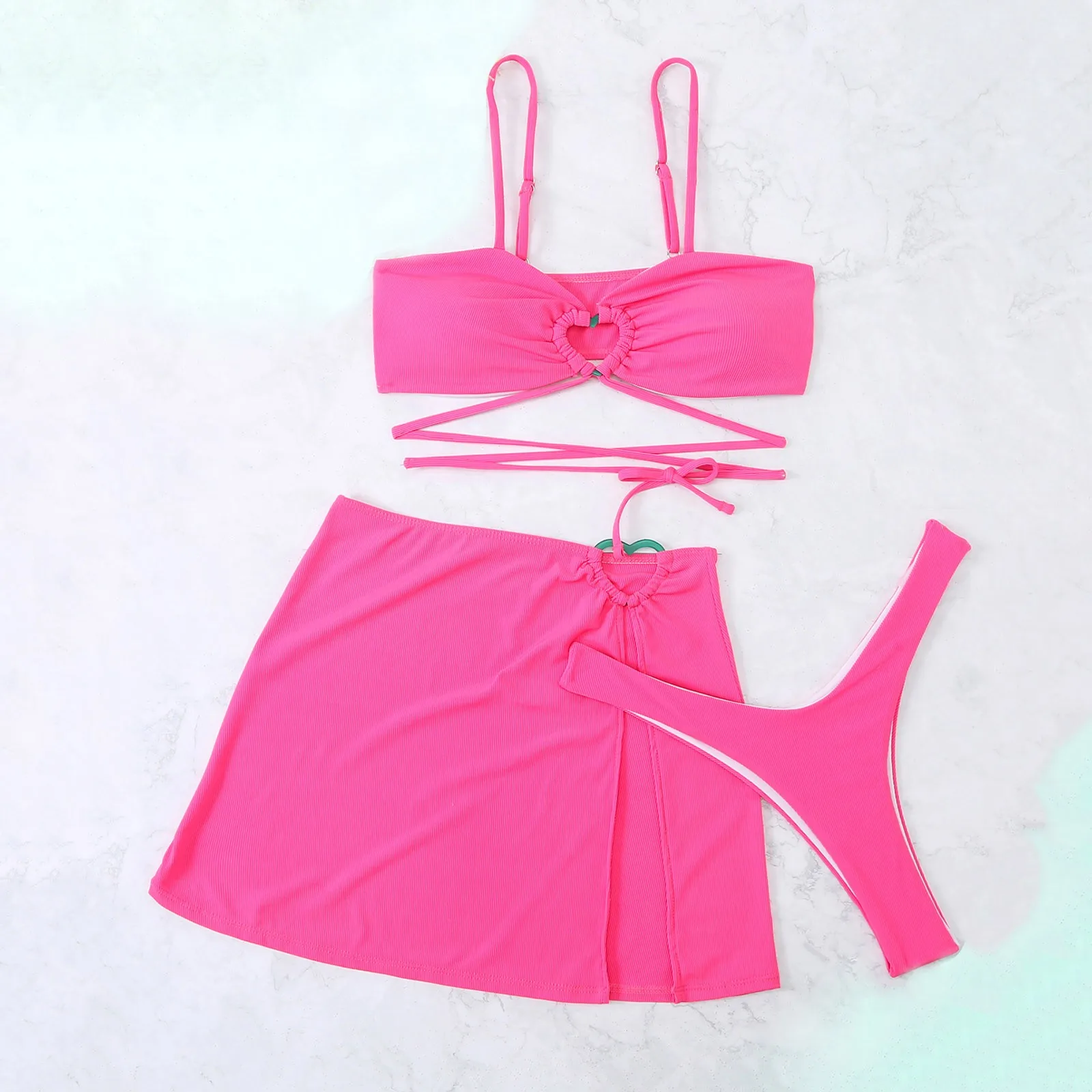 2023 New Three-piece Swimsuit Bikini Women's Strap Bag Hip Skirt Bikini Sexy Swimsuit