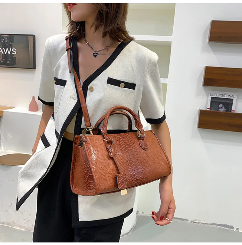 PU Leather Women Messenger Bags Fashion Crocodile Pattern Female Crossbody Shoulder Bags For Women High Quality Ladies Handbags
