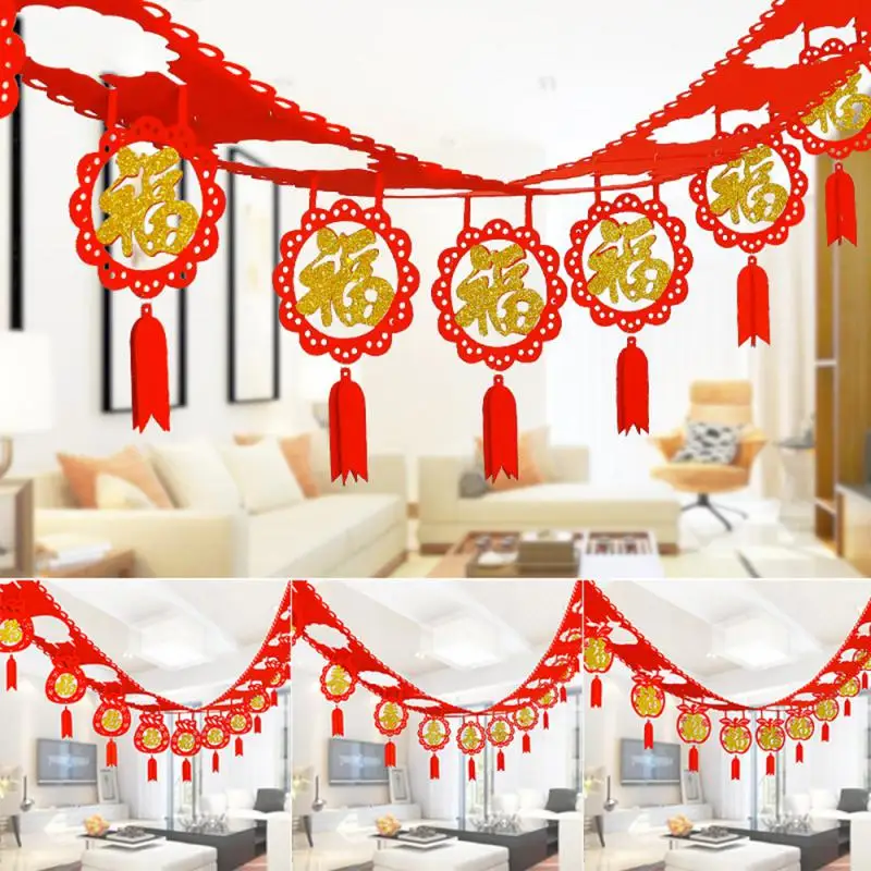

DIY Non-Woven Chinese New Year Traditional Spring Festival FU CHUN Banner Hanging Flags Ornament Party Decorations Dropshipping