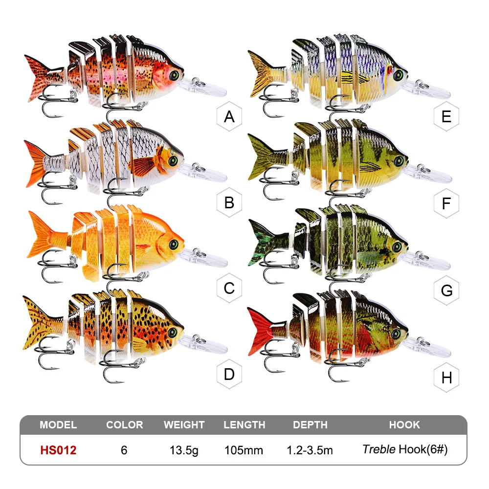 8pcs Fishing Lure 6 Sections 10cm-13.67g SwimBait 8# Hook Fishing Tackle 6 color Fishing Bait enlarge