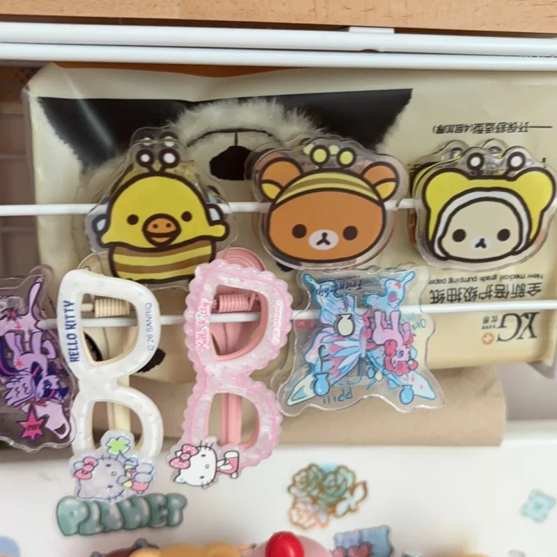 Фото Набор из 3 акриловых двусторонних зажимов-клипс Rilakkuma Kiiroitori Little Bee для тестов и заметок, милый декор для учебного стола №5