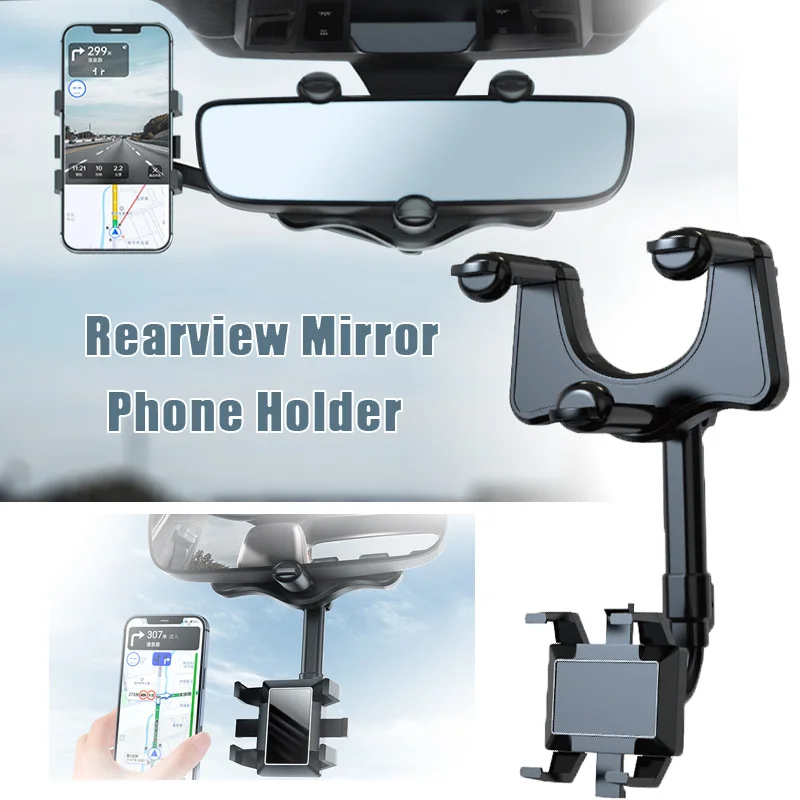 

Держатель для телефона на зеркало заднего вида, регулируемый телескопический держатель для телефона в автомобиле, универсальная вращающая...