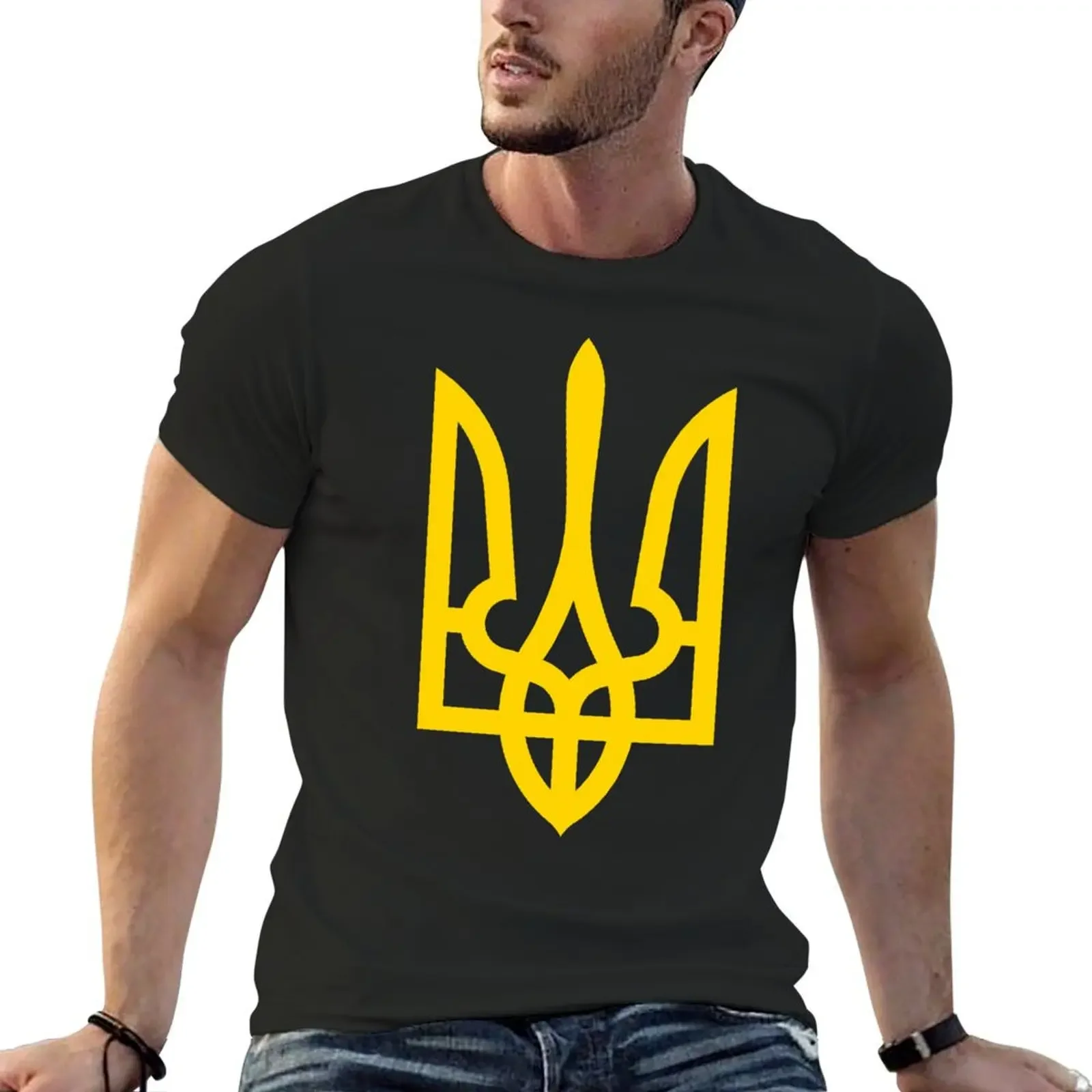 Tryzub (желтая) футболка с рисунком мужская одежда черные футболки для мужчин