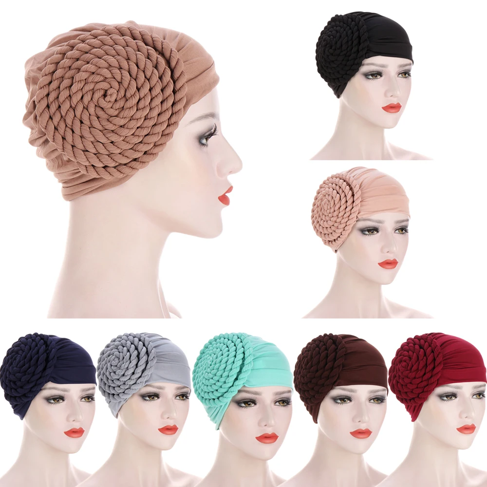 

Braids Indian Women Muslim Hijab Chemo Cap Bonnet Islamic Arab Hat Strech Hair Loss Turban Cancer Femme Headwear Wrap Scarf Caps
