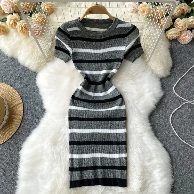 

Распродажа, платья в полоску, женское модное эластичное облегающее летнее платье в полоску, Удобное повседневное мини-платье в полоску для ...