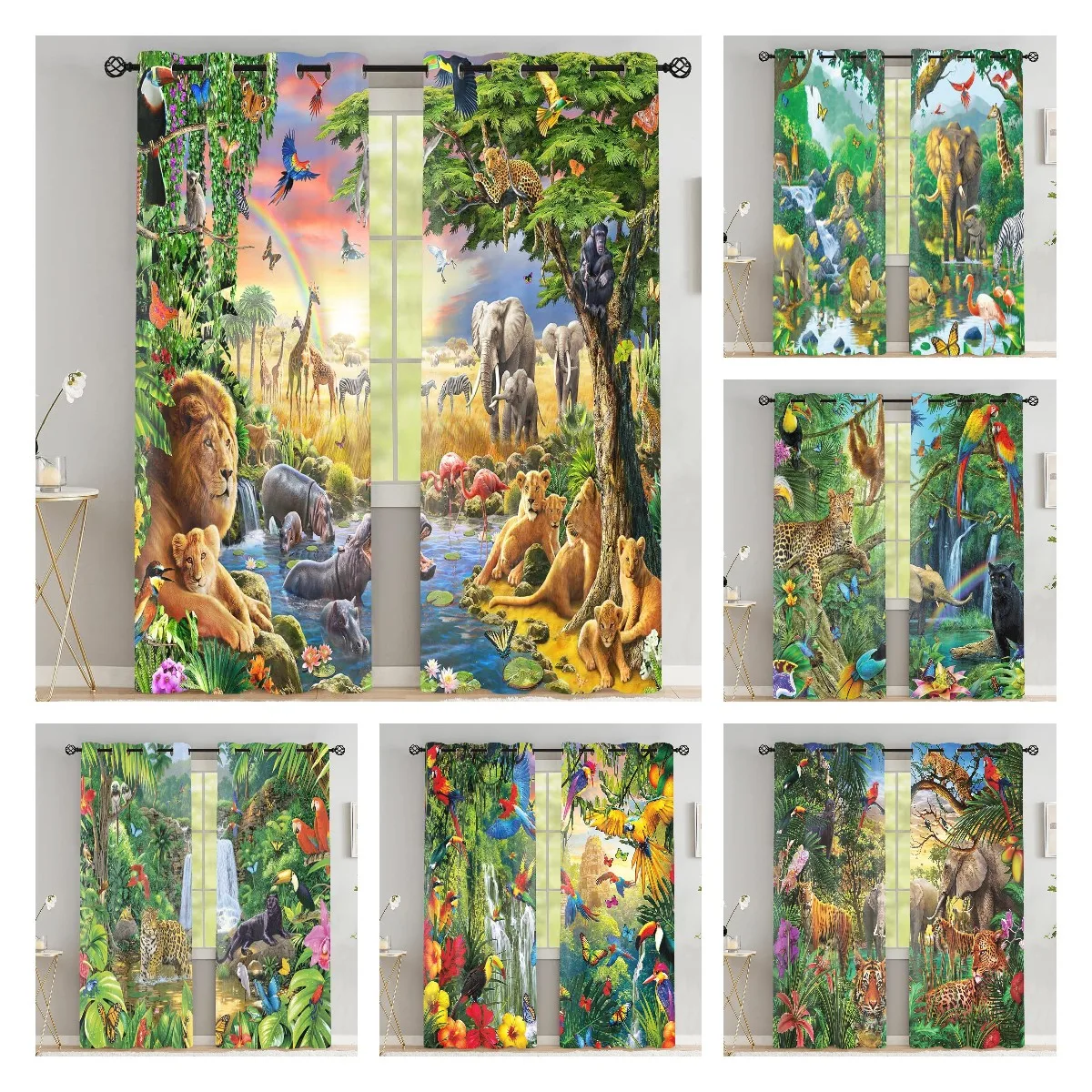 

Forest Animal Window Curtain Tiger Lion Blackout Curtains for The Bedroom Drapes In Living Room High Shading(70%-90%) 2 Panels