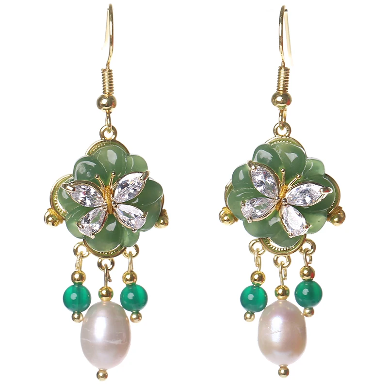 Miyu Jiangnan Mori Look Fairy Earrings Древние серьги Sle Hanfu Интернет-знаменитости с круглым лицом