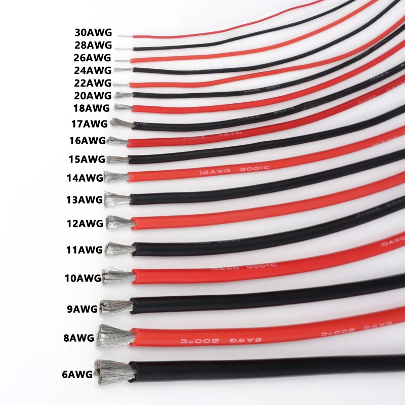 Red Black Soft Silicone Copper Wire 30/28/26/24/22/20/18/17/16/15/14/13/12AWG Heat-resistant Car Battery Electrical Power Cables