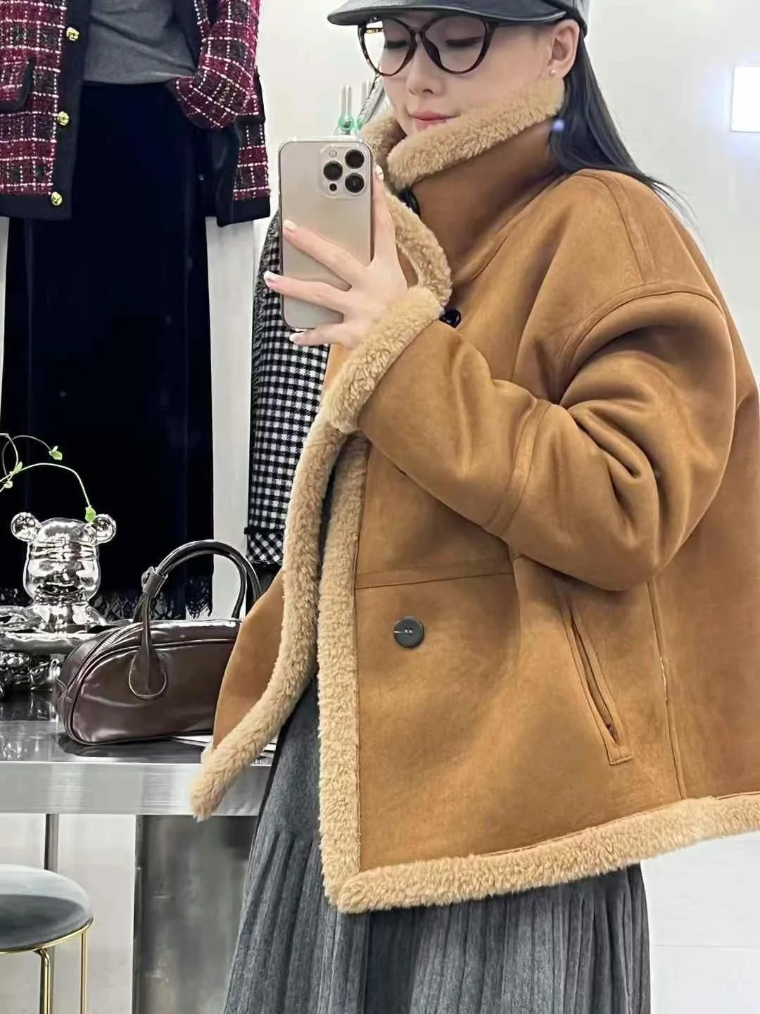 YX.FS Fur Integrated 2024 новинка зимы воротник-стойка маленькая бархатная шерсть ягненка