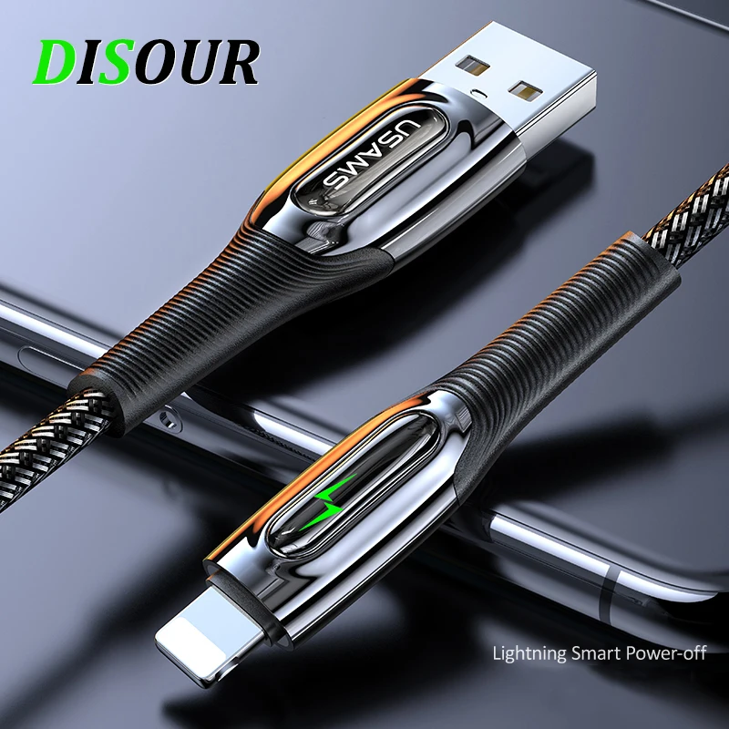 

DISOUR 2.4A 1.2m 2m Smart Power Off Data Cable Mobile Phone Cable for iPhone 13 12 11 X Pro Max Safe Fast Charging Charger Cable