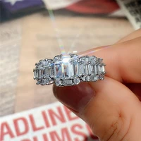 new fashion promise rings for women silver color band with dazzling white cubic zirconia statement finger ring female jewelry