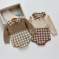 2022 new baby girl knitted rompers spring autumn fashion plaid long sleeve jumpsuits for newborns cotton soft kids girls clothes