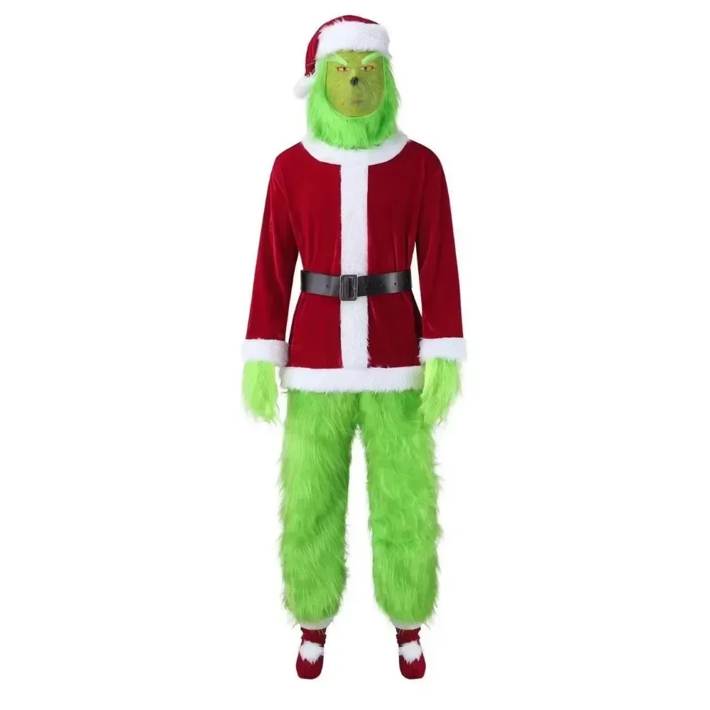 Аниме Зеленый Наряд Одежда Grinch Косплей Костюмы Санта-Клауса Хэллоуин Клаус Шляпа