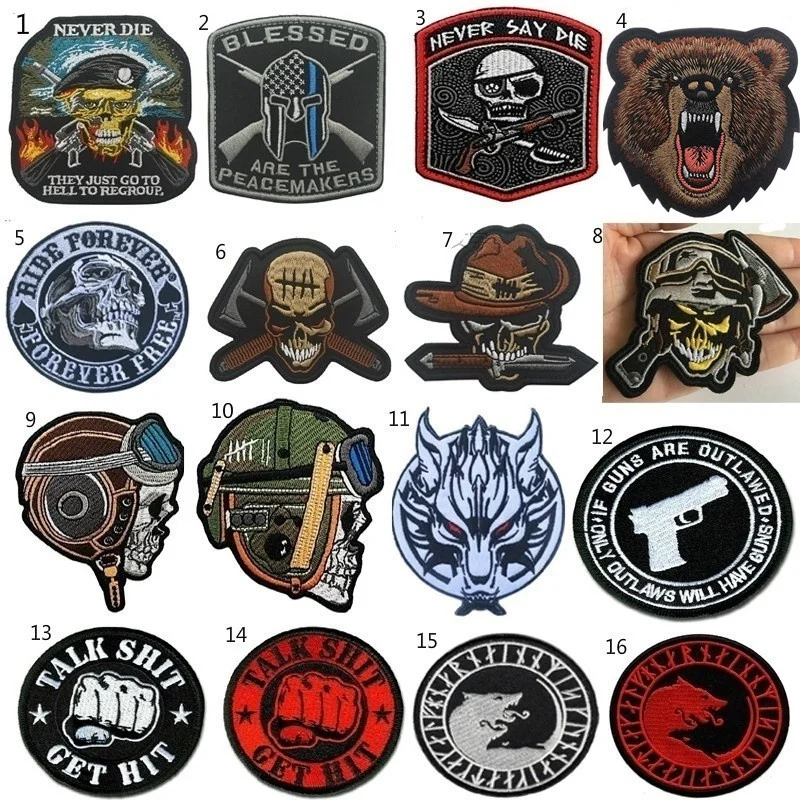 

Skull Patches Badges Embroidered Army Military Tactical Clothes Accessories Armbands Sewings Hook Insignia Patch