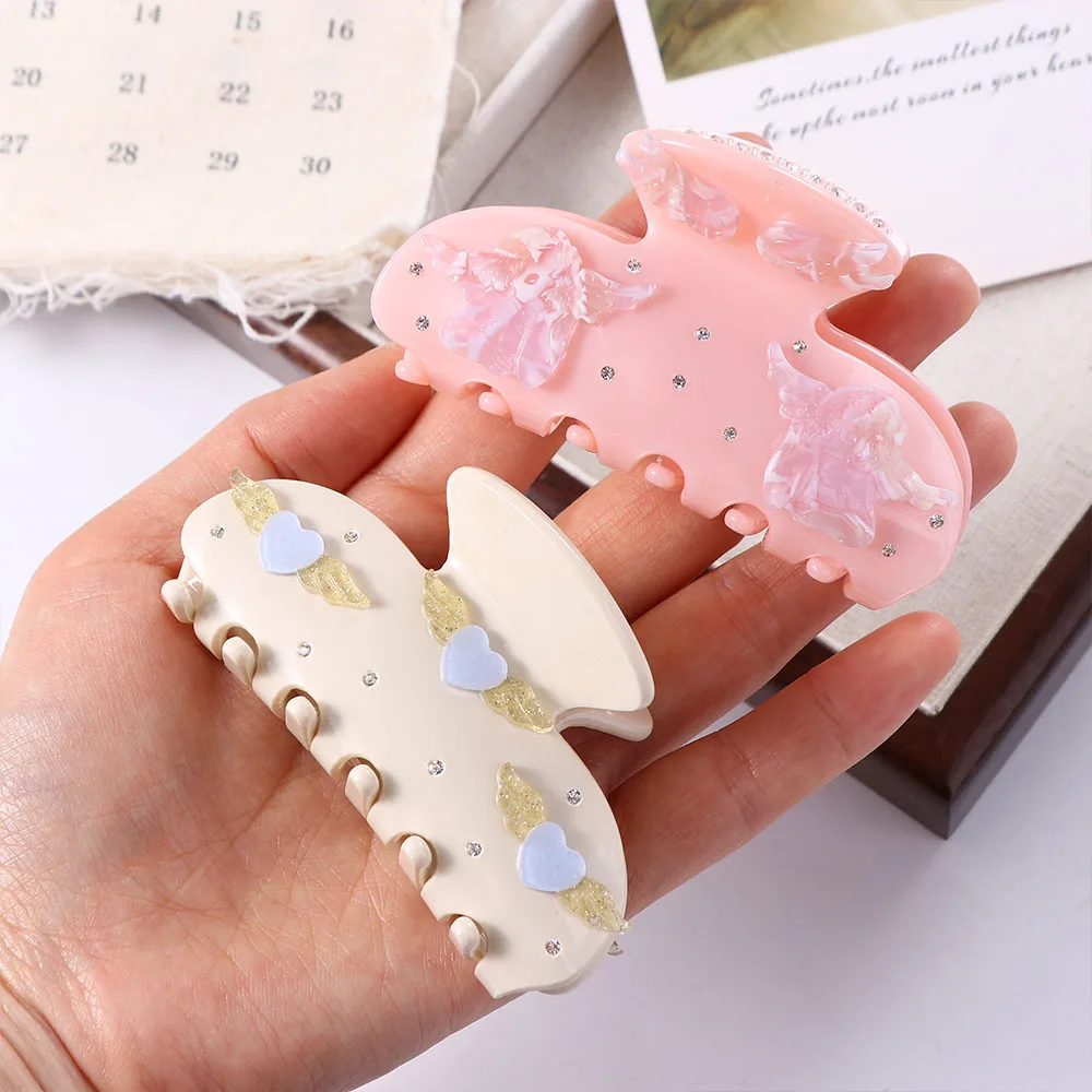 

Fashion Beautiful Female Crab Clip Heart Wings Women Hair Clasp Acetic Acid Hairpin Korean Style INS Spring Hair Accessories