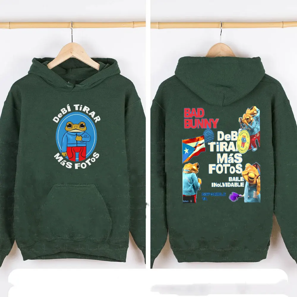 Фото Debi Tirar Mas Фото 2025 Фирменная уличная одежда Bad Bunny Inspiration Quote Толстовка с круглым вырезом Mr. Frog Толстовка с капюшоном Одежда Женские топы №2