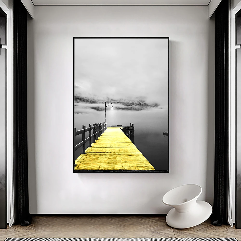 

Modern Golden Bridge Canvas Painting Nordic Lake Landscape Posters And Prints Wall Art Picture For Living Room Home Decoration