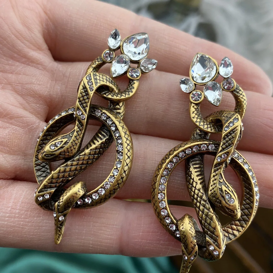 

Medieval Vintage Rhinestone inlaid with flexible snake earrings