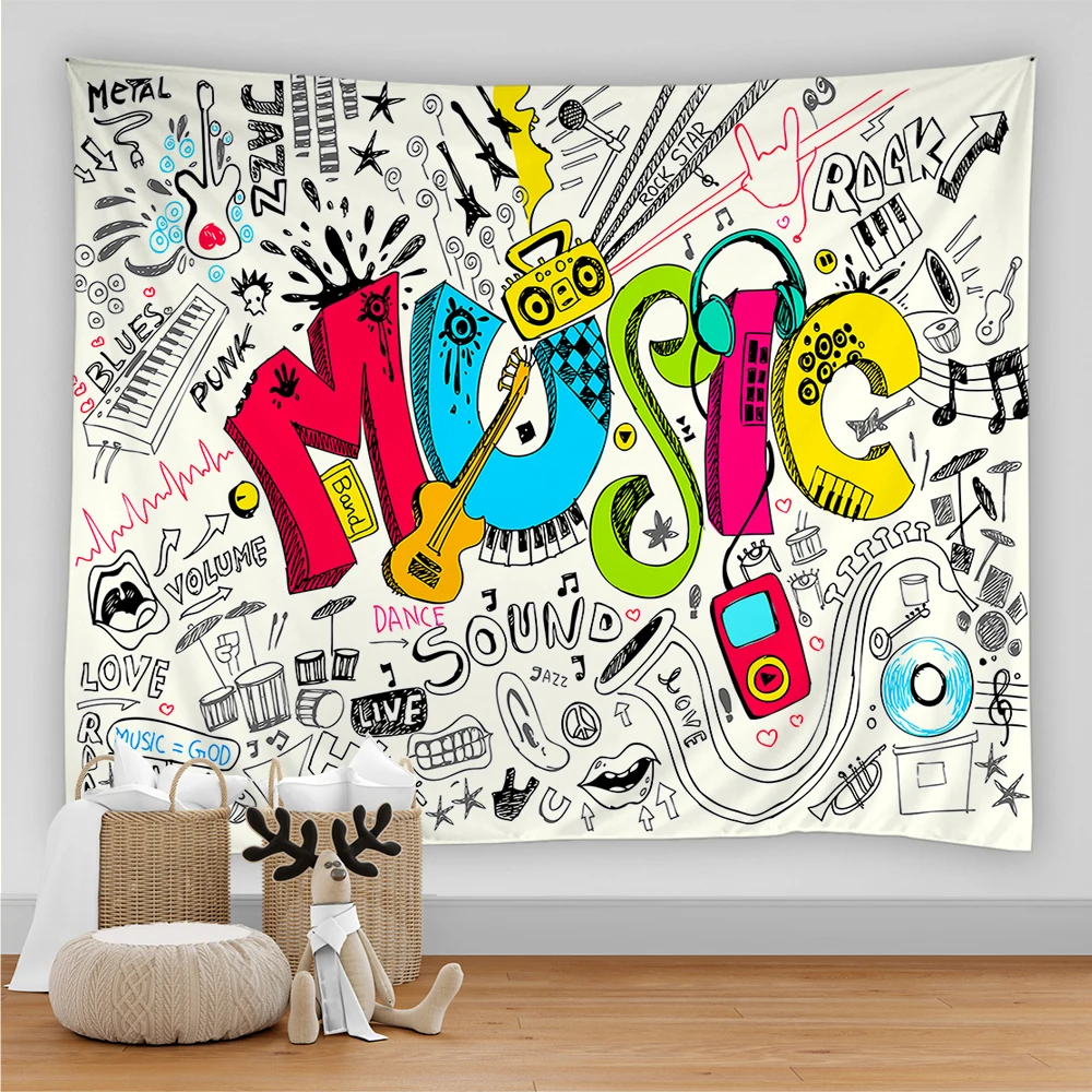 

Music Guitar Tapestry Wall Hanging Royal Blue Hippie Wall Hanging Home Decor for Living Room Bedroom Moda