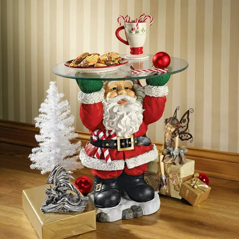 Winter Resin Santa Claus Statues Holding Snack Tray Christmas Figurine with Treats Holder Cake Dessert Stand Fruit Plate  Party