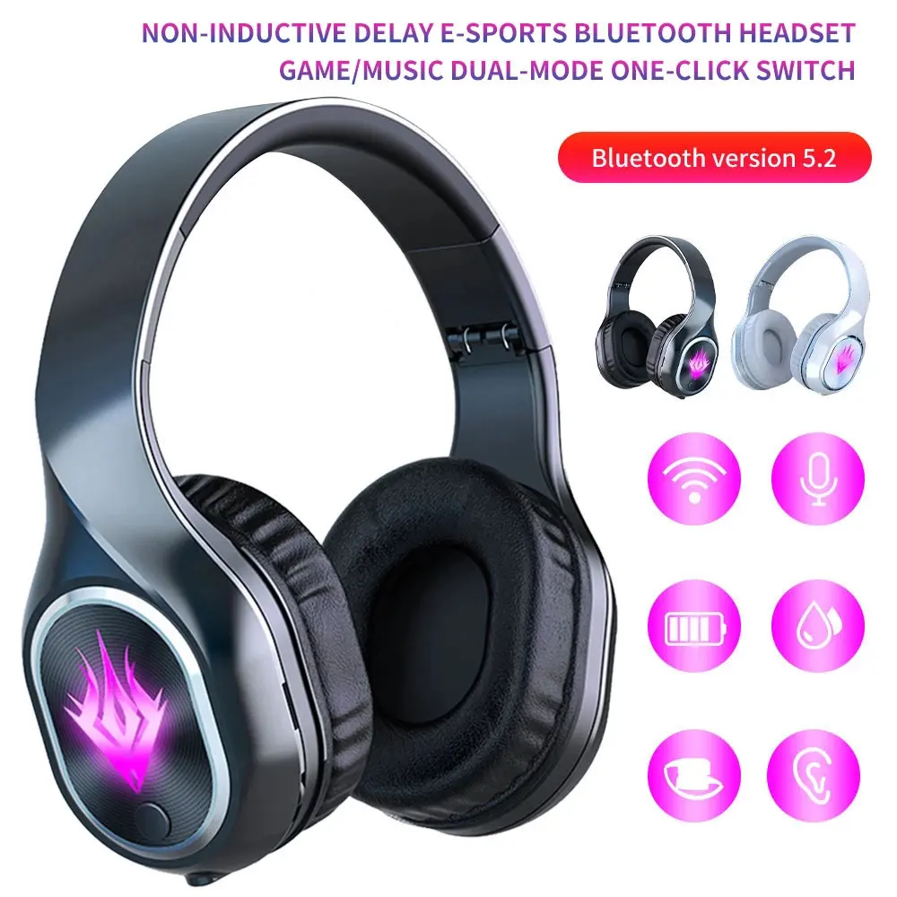 Wireless Gaming Headset Bluetooth Headphone Foldable Bass HiFi Head Mounted Stereo Game Music Earphone Support TF Card With Mic