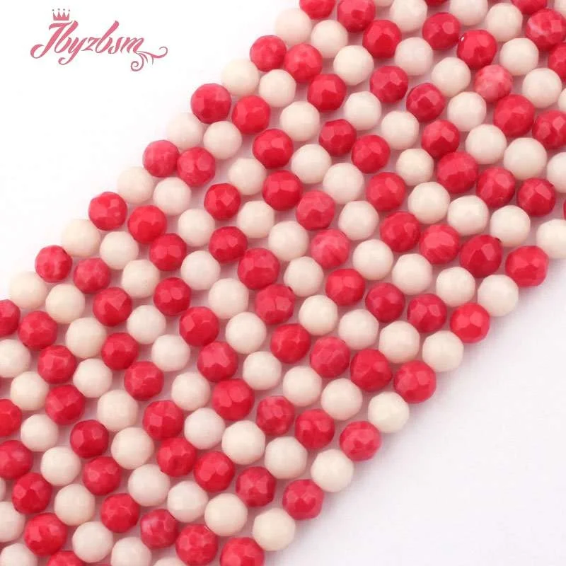 

4mm Natural Round Faceted White Red Coral Gem Stone Beads Strand 15" For DIY Necklace Bracelets Jewelry Making,Free Shipping