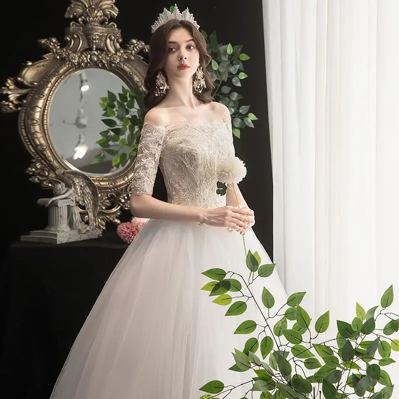 

New main wedding dress breasted wedding dress fashion simple Korean lace princess spring and summer fairy Wedding Party Dresses