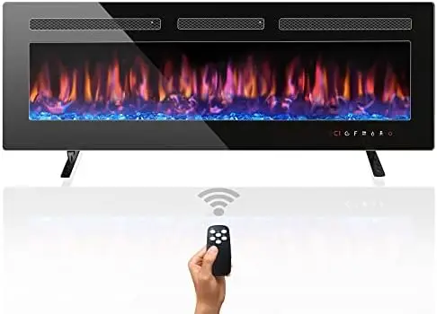 

42 inch, Recessed and Mounted 750/1500W Fireplace Heater and Freestanding Linear Fireplace, Remote Control with Timer, Touch Sc