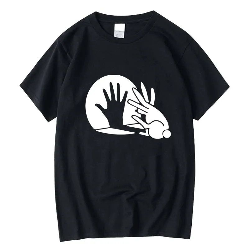 

High Quality T-shirt 100% cotton Funny hand shadow print short sleeve tops tshirts loose cool men o-neck t-shirt male tees