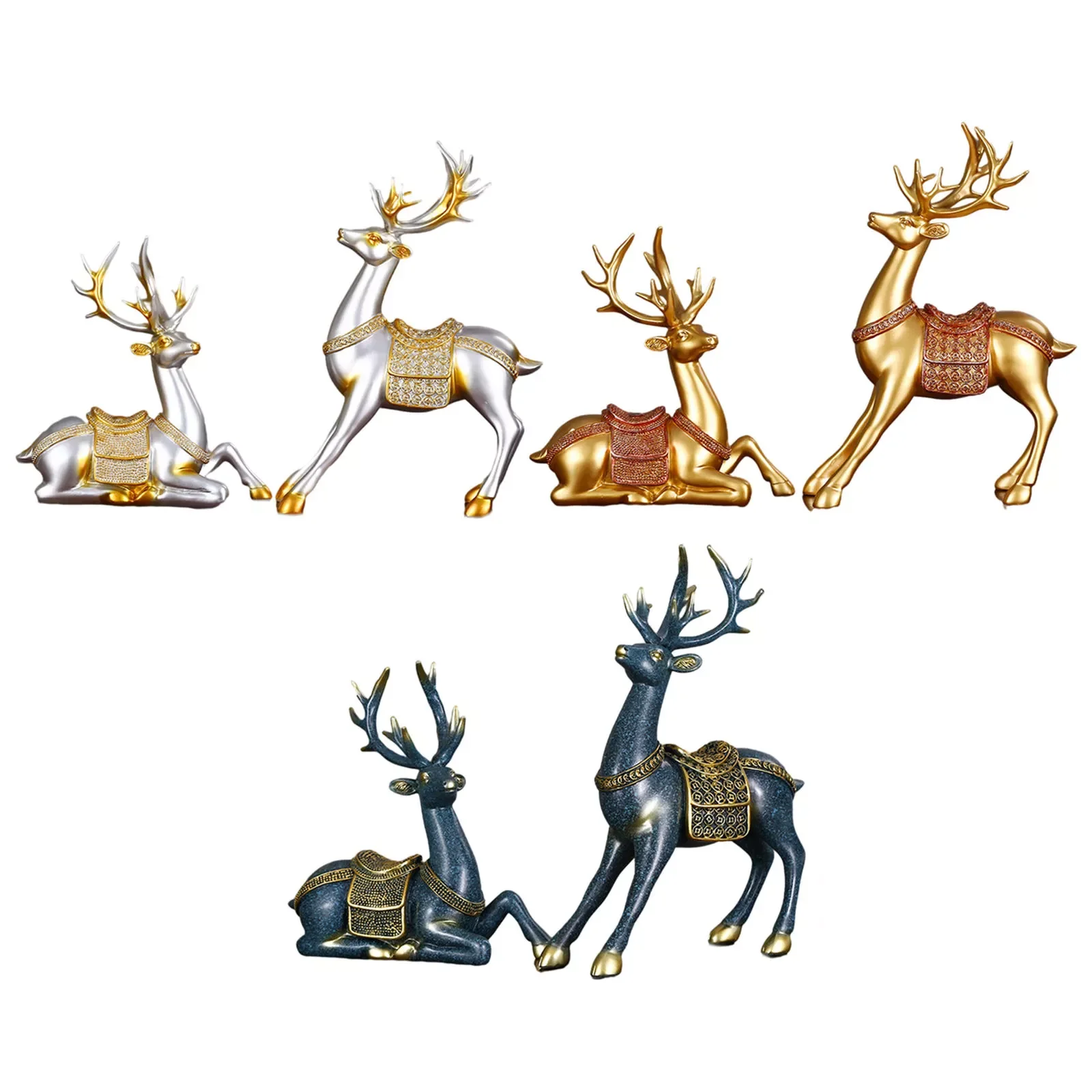 

2pcs Couple Deer Figurine, Resin Reindeer Sculpture Animal Statue Decoration Living Room Table Ornament Wedding Gift
