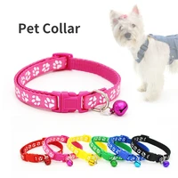 pet collar adjustable footprint pattern personalized dog collar with bell cat collar strap buckle supplies kitten accessories