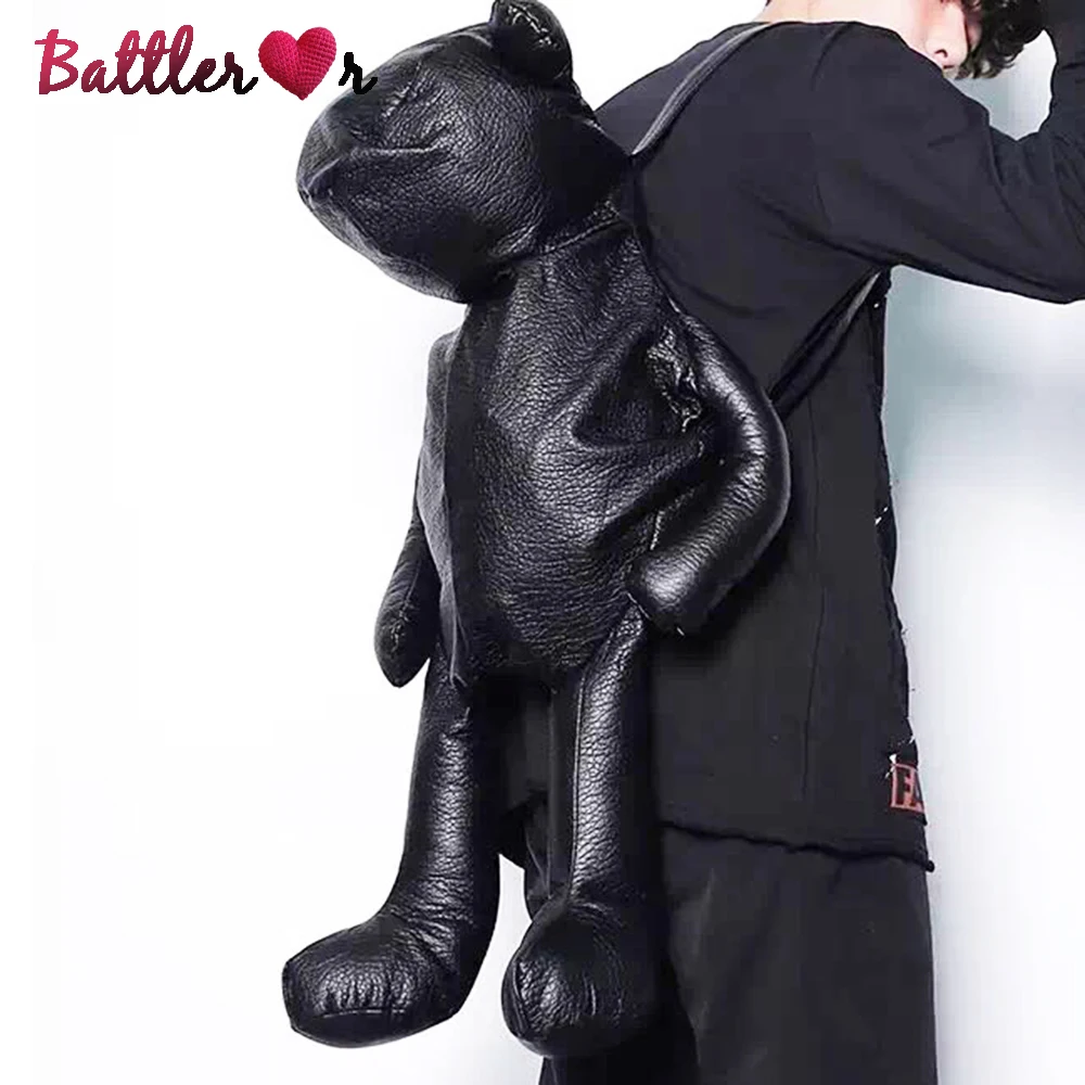

3D Bear Shape Backpack For Men Fashion Hip Hop Punk Bagpack European And American Motor Biker School Bag Soft Leather Backpacks