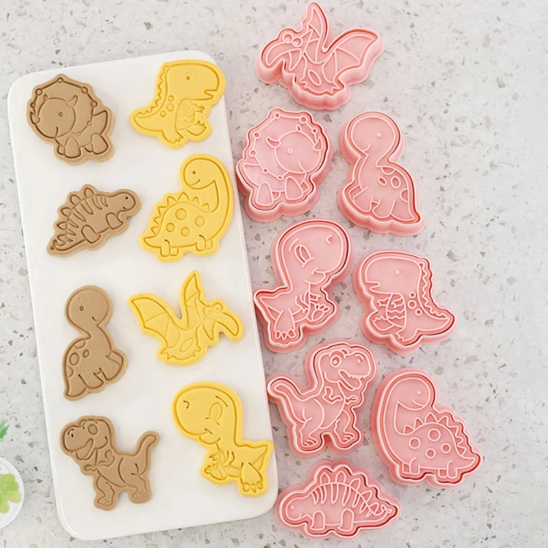 

8Pcs/Set Cartoon Dinosaur Cookie Cutters 3D Plastic Pressable Biscuit Mold Cookie Stamp Kitchen Baking Pastry DIY Bakeware Tool