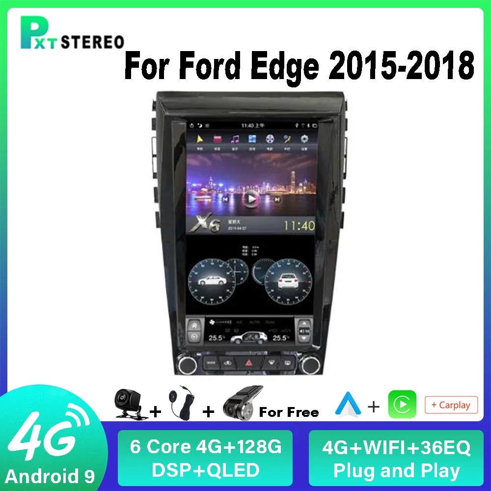 

Pxton Android Car Radio Stereo Tesla Screen Multimedia Player For Ford Edge 2015-2018 Carplay Auto 8G+128G 4G WIFI DSP Head Unit