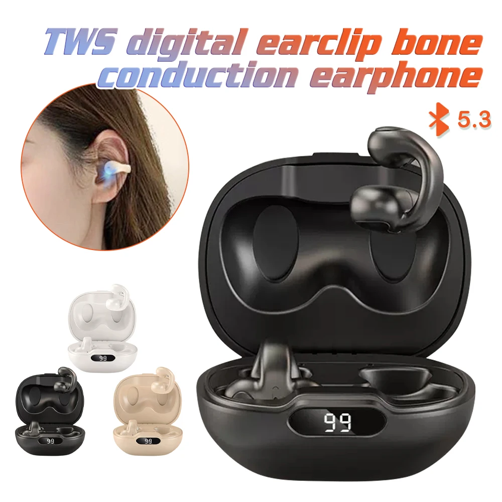 

NEW Bone Conduction Earphone Bluetooth 5.3 Ear Clip on Ear Earring Wireless Headphones Sports Headsets Ear Hook with Mic