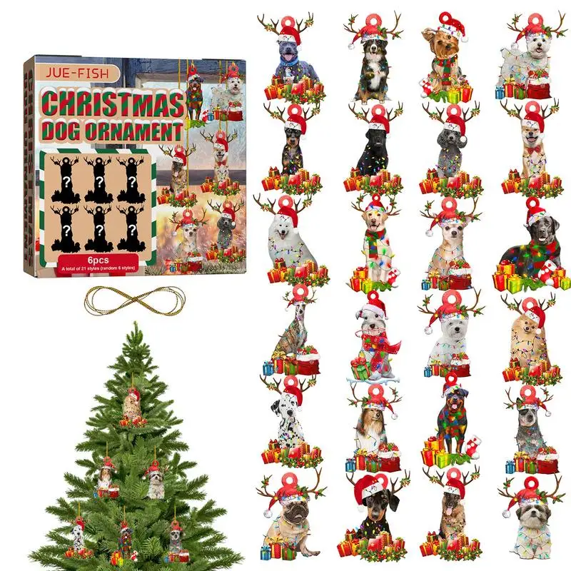 

Wood Dog Ornament For Christmas 6Pcs Hanging Dog Ornaments For Car Pet Dog Keychain Hanging Pendants For Christmas Tree Window