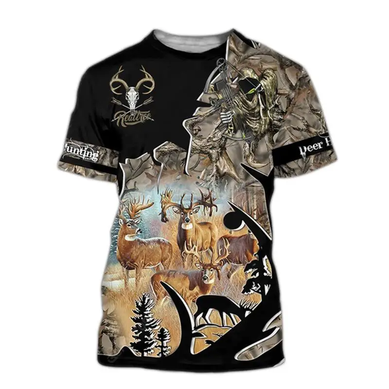 

Fashion Casual Summer T-Shirts Men's Hunting Elk Pattern 3D Printing Regular O-Neck Shirts Men's Oversized T-Shirts