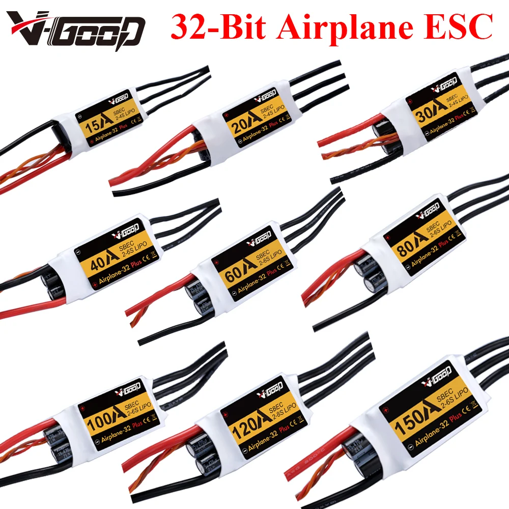 

VGOOD 32-Bit ESC 15A 20A 30A 40A 60A 80A 100A 120A 150A 2-8S SBEC 5.5V/5A Brushless Speed Controller for RC Airplane Fixed-wing