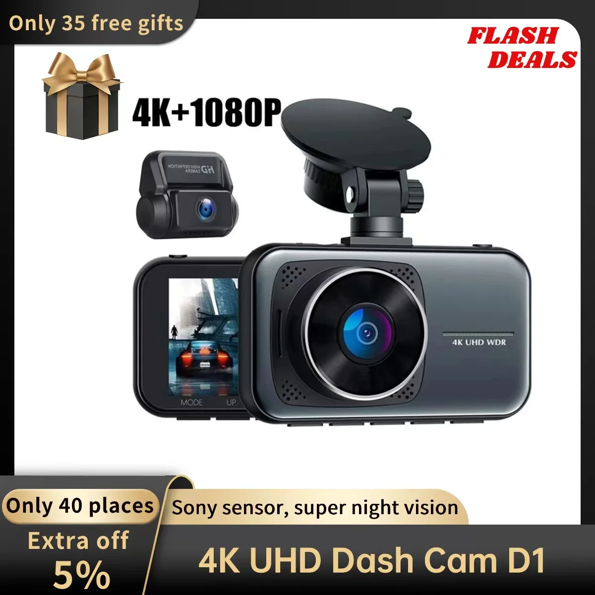 D1 Dash Cam 4K 2160P Night Vision Car Camera Recorder G-Sensor Dashcam 24H Parking Monitor 170°FOV dvr Rear View Camera For Car