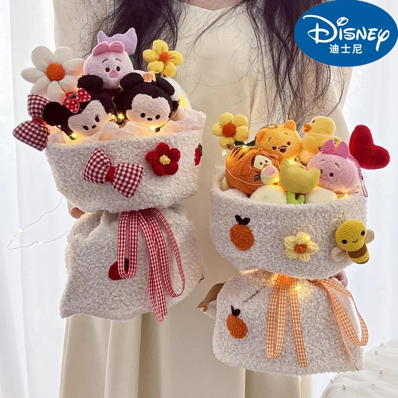 

Disney Anime Winnie Pooh Tigger Mickey Mouse Kawaii Plush Toys Flower Bouquet Christmas Soft Doll Girl Valentine's Day Gifts
