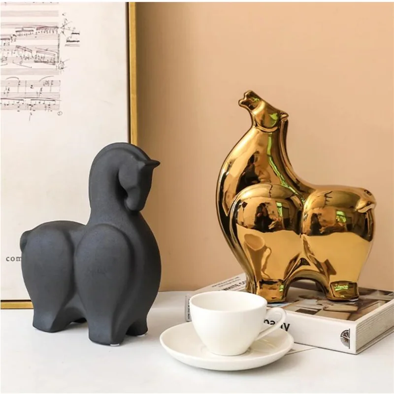 

Nordic Ceramic Horse Statue Animal Figurine Animal Sculpture Home Decoration For Interior Home Office Desktop Ornament Gift